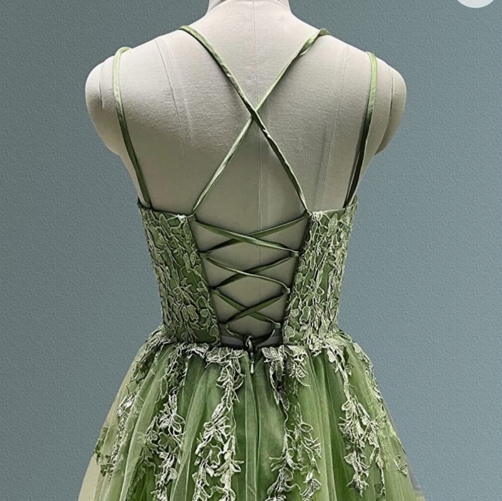 Green Lace Overlay Gown - Picture 2 of 5